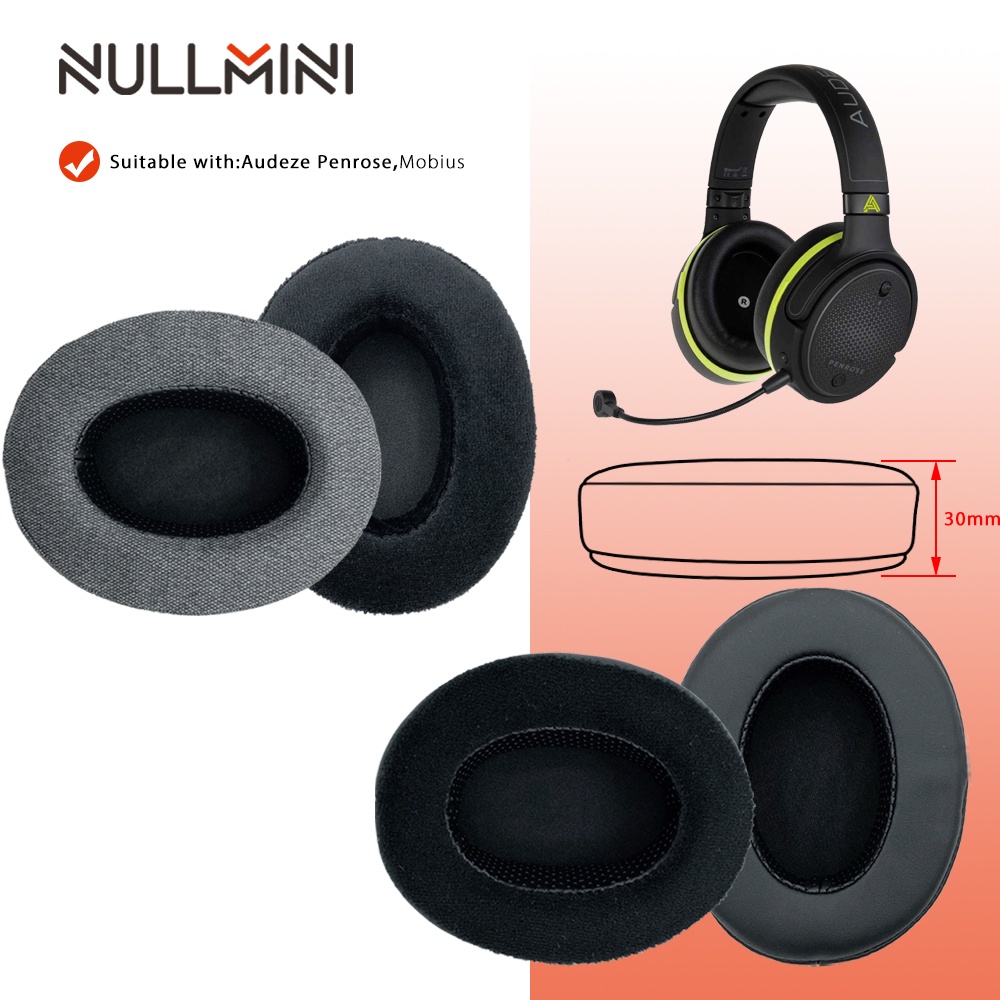 Nullmini 替換耳墊適用於 Audeze Penrose、Mobius 耳機皮革天鵝絨絲絨袖耳機耳罩
