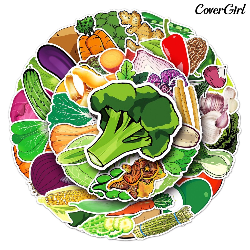 Covergirlwj 50Pcs蔬菜貼紙自粘防水辣椒白菜洋蔥番茄蔬菜系列裝飾