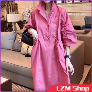 KZ7R 甜美五分袖寬鬆大尺碼襯衫洋裝氣質夏天夏季襯衫裙 洋裝連身裙 歐洲站