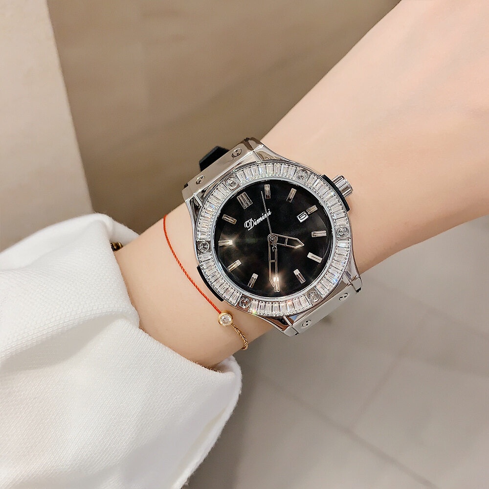 新款dimini矽膠錶帶女士石英表奢華氣質日曆多功能ins小眾女士手錶
