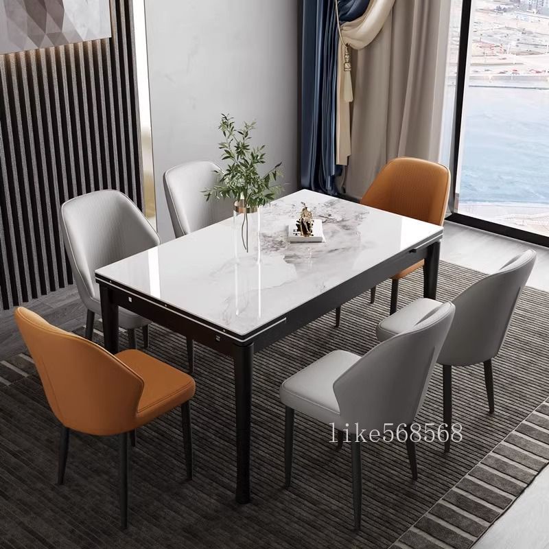 折疊岩板餐桌餐椅組合 可伸縮長方形飯桌 家用小戶型抽拉底板伸縮式