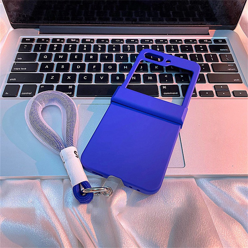 SAMSUNG Lushuo 三星 Galaxy Z Flip 5 超薄硬克萊因藍色手機殼帶手帶 Z Flip5 ZFl