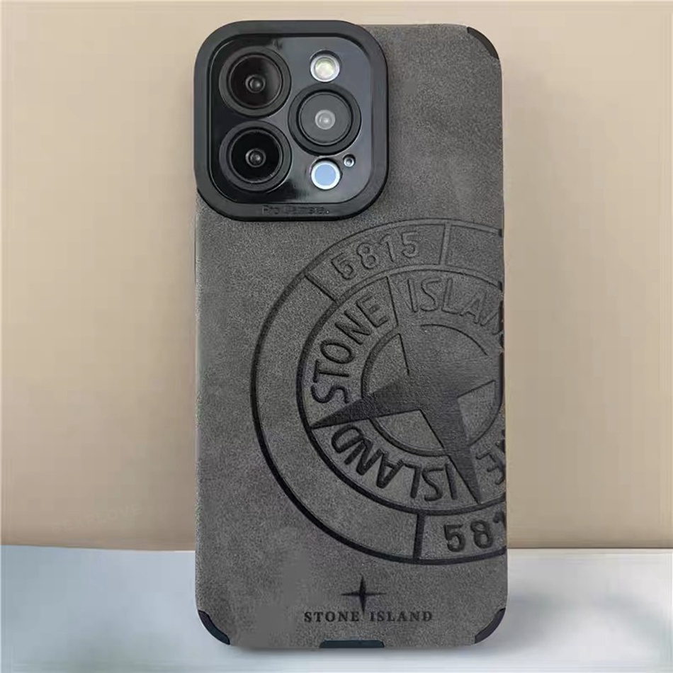 Stone Island 皮革手機殼適用於 IPhone 11 12 13 Mini 14 Pro MAX 6 6S 7