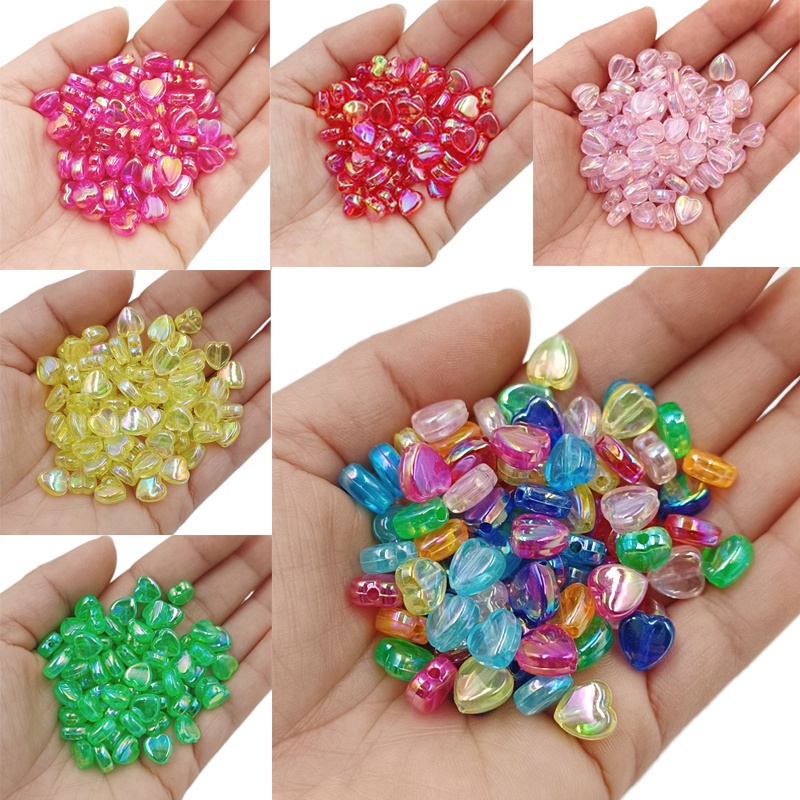 50 件裝彩色玻璃心形珠子,用於珠寶製作魅力項鍊 DIY 手鍊耳環