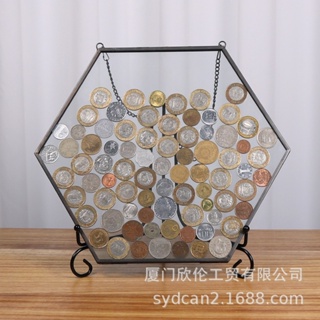 【熱賣】復古硬幣收藏相框六邊形玻璃畫框