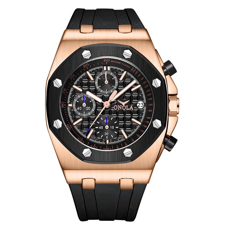 正品 ONOLA 品牌手錶 6806 時尚名錶高級計時碼錶,日曆,小三針多功能運動石英休閒男士手錶