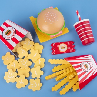 Familygongsi Burger & French Fries 爆米花食品假裝玩具套裝兒童木製玩具幼兒兒童聖誕禮物