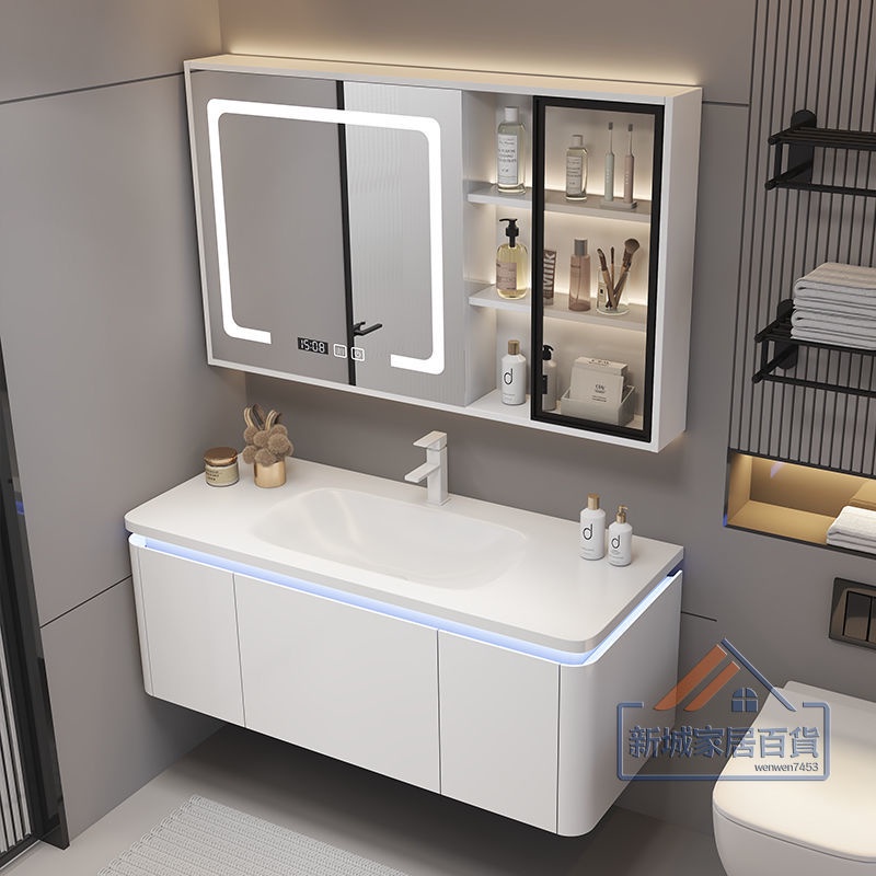 可麗耐膚感一體盆 現代簡約智能浴室鏡櫃 洗臉盆櫃組合 衛生間洗漱台