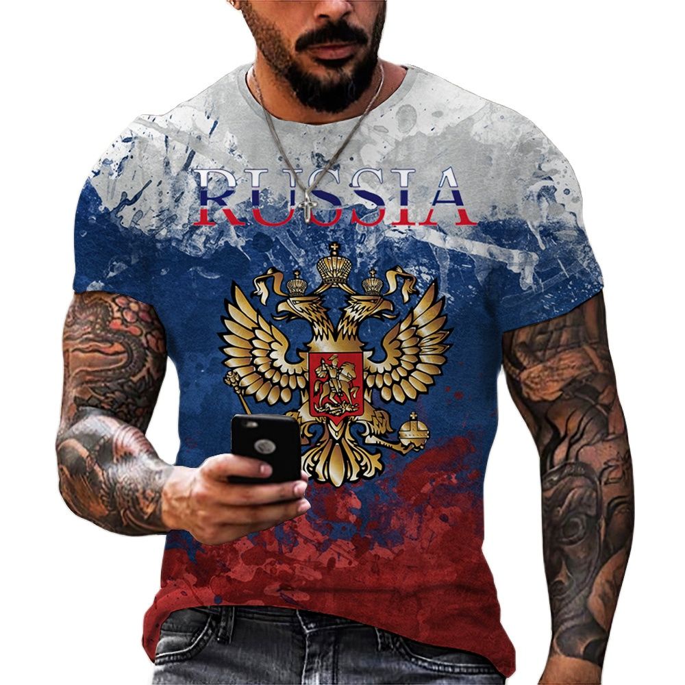 時尚俄羅斯熊 3D 打印男士 T 恤夏季圓領俄羅斯國旗短袖男士服裝街頭服飾超大上衣