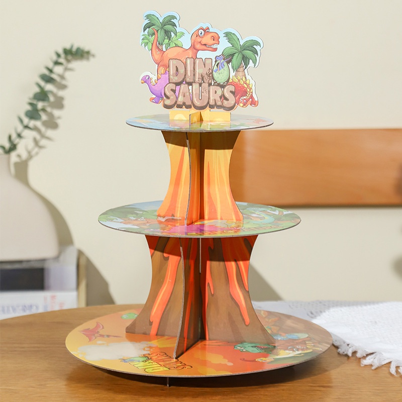 1 套恐龍蛋糕架紙杯蛋糕架蛋糕裝飾兒童男孩侏羅紀世界恐龍主題生日派對裝飾用品