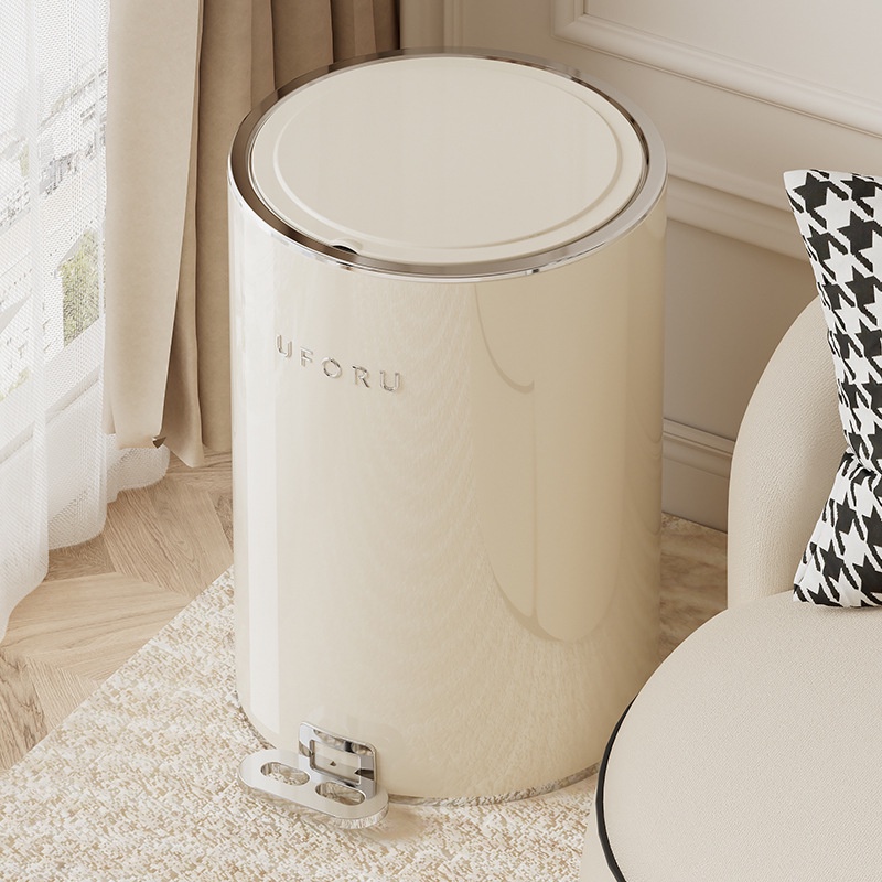 圓形垃圾桶 家用腳踏式 大容量廁所廚房客廳高顏值帶蓋不銹鋼垃圾桶