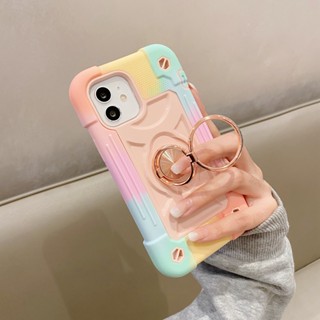 軍規防摔殼 手機殼 適用 iPhone 11 12 13 pro max 手機殼14 Pro XS XR 炫彩指環保護殼