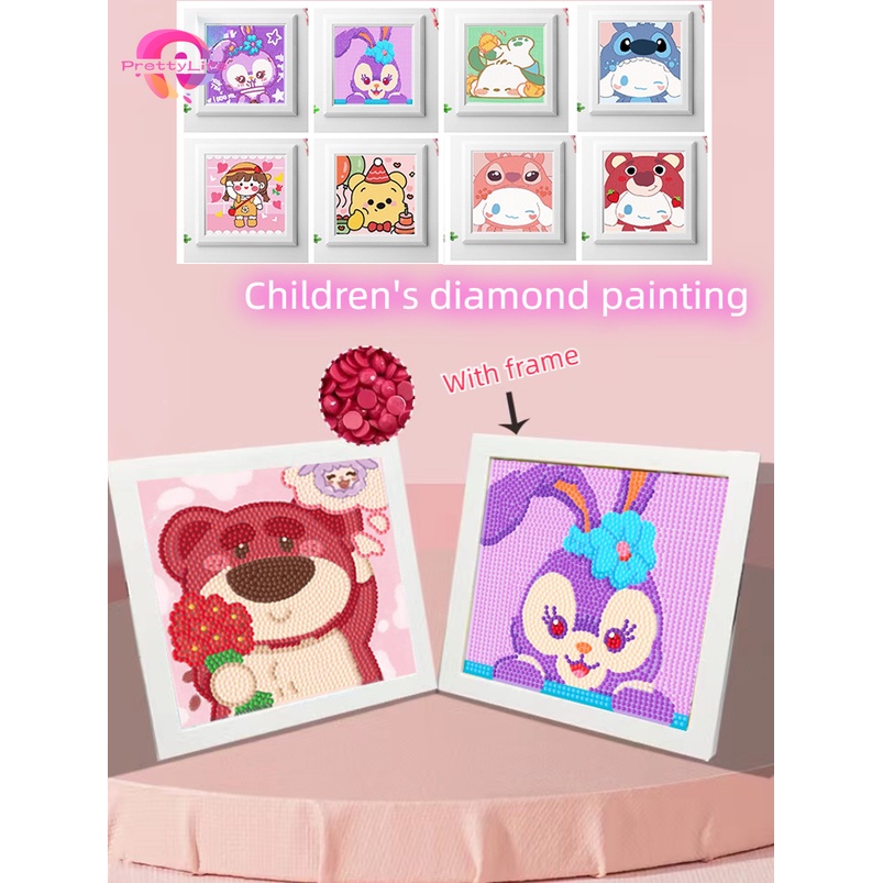 [PL兒童貼鑽畫含框]三麗鷗卡通5D鑽石畫女孩生日小熊維尼手工DIY製作兒童節玩具