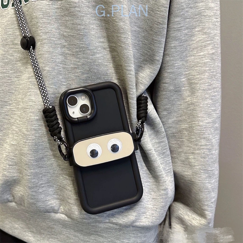 G-Plan黑色 眼睛 背夾 斜跨繩 手機背包手機保護殼適用 iphone14promax 蘋果 13 手機殼 12 支