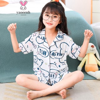 韓版兒童睡衣 中小女童薄款仿棉翻領短袖小外套 卡通甜美寬鬆家居服2