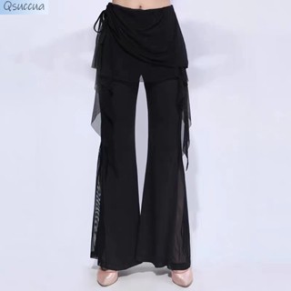 Qsuccua 成人女士拉丁舞網紗喇叭裙褲專業練習表演褲