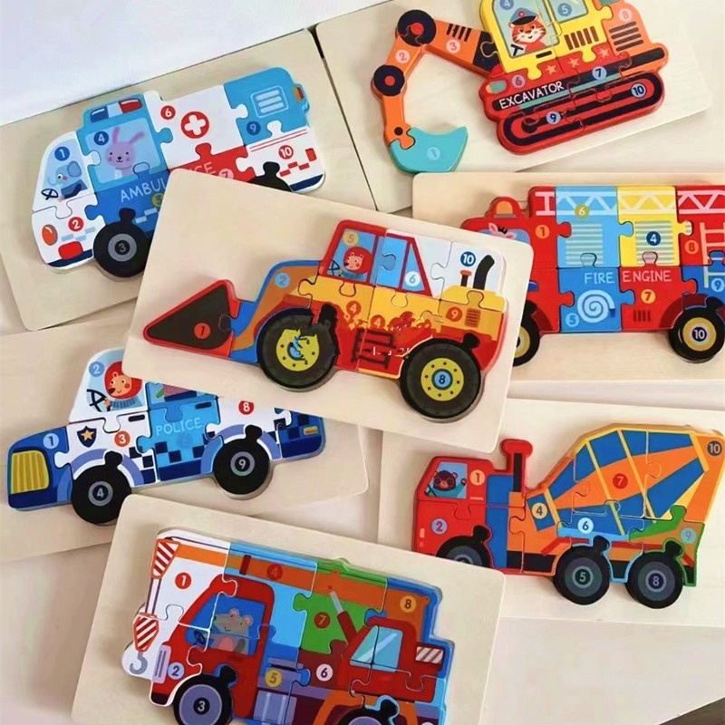 智力男孩交通工具立體拼圖 木質拼板 兒童早教益智玩具 幼兒園3到6歲玩具