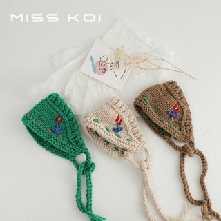 MISSKOI【現貨】韓版ins冬季護耳保暖手工毛線花朵抽繩頭巾針織帽毛帽