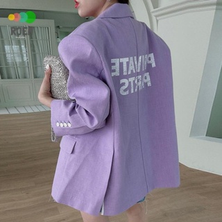 ROVE[輕奢高級]韓國chic早秋新款小眾翻領後背字母印花設計寬鬆休閒長袖西裝外套