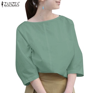 Zanzea 女式韓版日常半袖船領純色棉麻襯衫