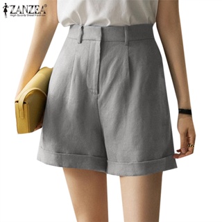 Zanzea 女式韓版日常純色高腰側袋拉鍊短褲