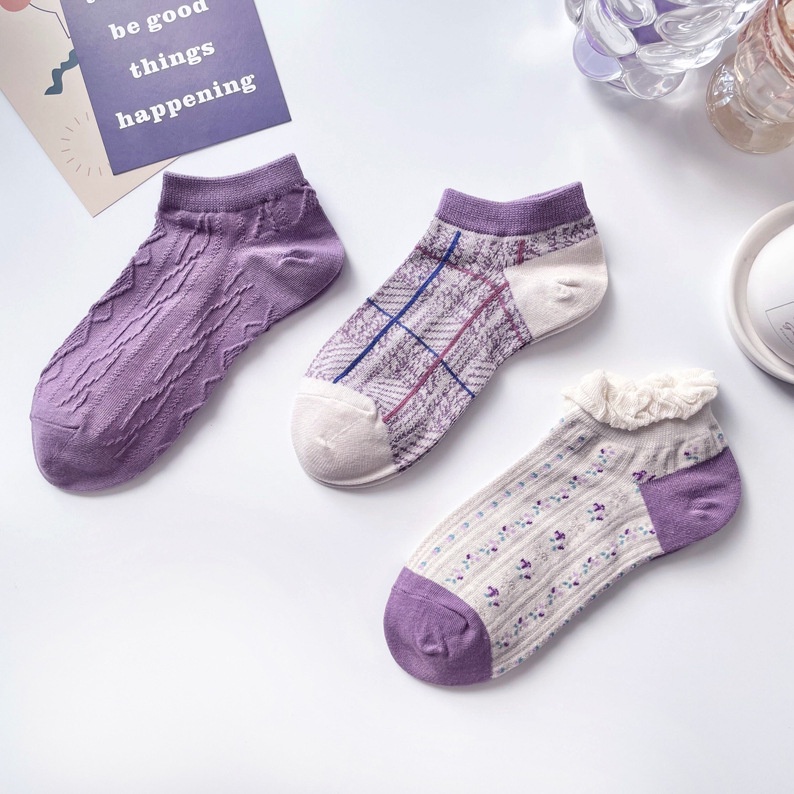 春夏襪子兒童少女心襪日係可愛透氣ins紫色蕾絲襪