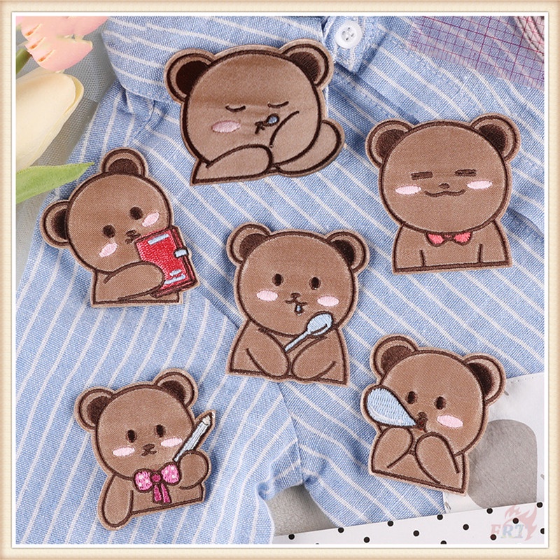☸ The Sleepy Brown Bear 自粘貼片 ☸ 1 件卡哇伊動物 DIY 縫在刺繡衣服袋配件徽章補丁上的熨