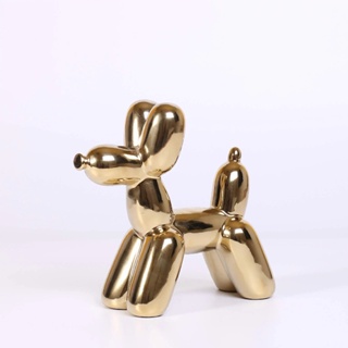 電鍍氣球狗擺件金色狗雕塑家居桌面裝飾擺件陶瓷動物雕像創意擺設