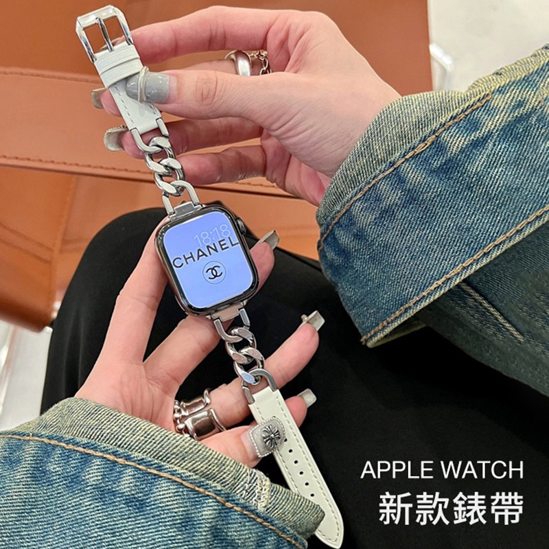 Apple Watch 錶帶 牛仔鏈拼皮錶帶 單圈錶帶 SE S8 S6 S7 40mm 44mm 女士錶帶 蘋果手錶帶
