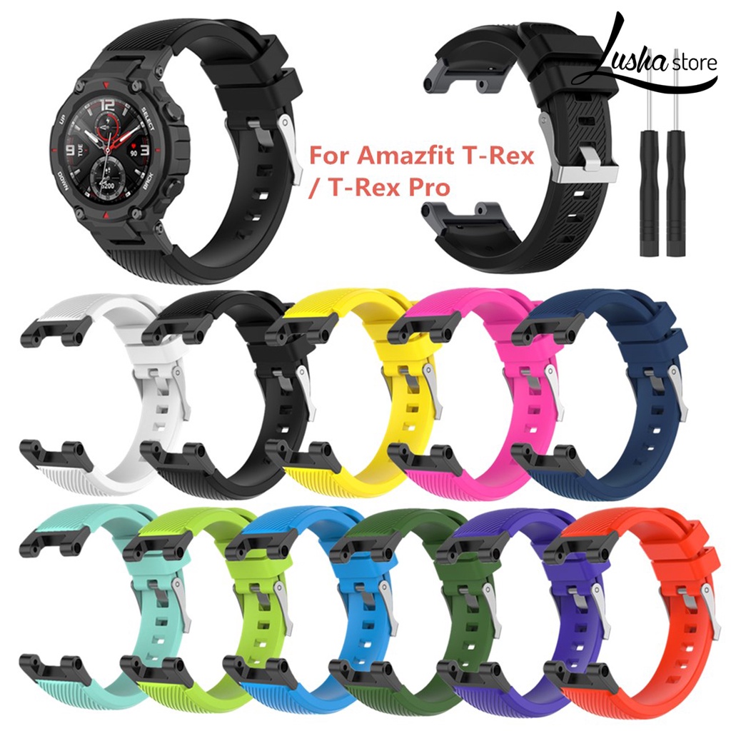 Lus【熱賣】適用於 華米Amazfit T-Rex/T-Rex pro斜紋單色矽膠錶帶腕帶替換錶帶