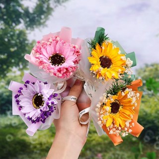 向日葵香皂花迷你小花束mini生日伴手禮滿天星乾燥花裝飾擺件情人節 永生花 生日禮物 太陽永生玫瑰花 繡球花 畢業禮物