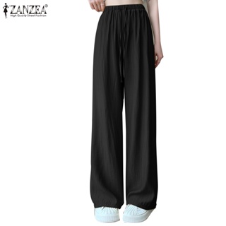 Zanzea 女式韓版繩褶休閒鬆緊腰帶繫帶闊腿褲