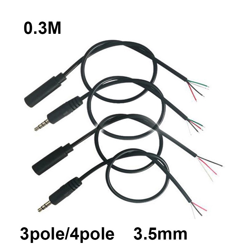 30cm 3.5mm DC 母頭公立體聲輔助延長連接器電纜 3 極 4 極插孔 DIY 耳機耳機維修線 DIY
