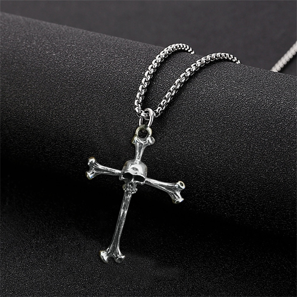 哥特式十字架吊墜項鍊復古獨特設計骷髏鎖骨鏈男士女士朋克嘻哈鬼頭首飾禮物