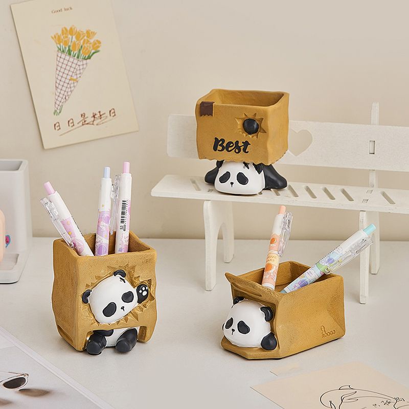 可愛 創意 熊貓筆筒 學習收納 書桌裝飾簡