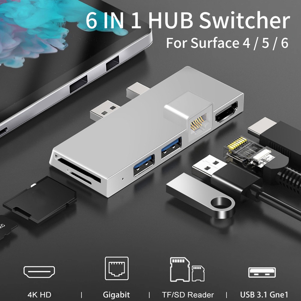 擴展塢集線器 4K 兼容 USB 3.1 Gen 1 硬盤擴展塢硬盤適配器適用於 Surface Pro 45678X