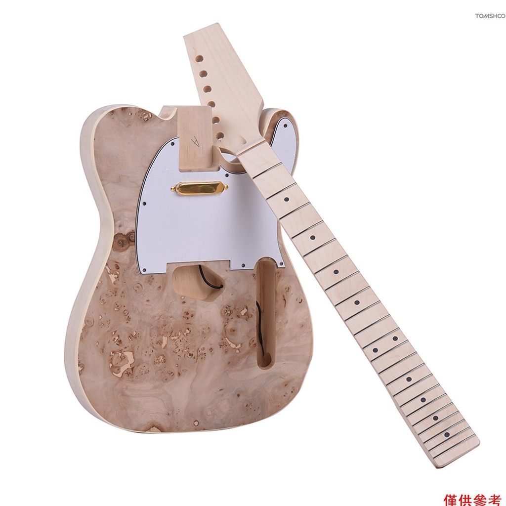 未完成的電吉他 DIY 套件椴木琴體 Burl 表面楓木琴頸和指板 [16][新到貨]
