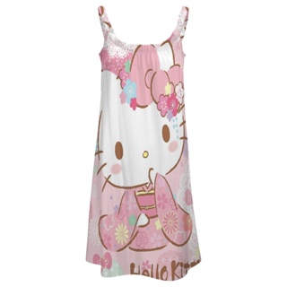 Harajuku 女式 Hello Kitty 洋裝連衣裙時尚街頭半身裙沙灘裙