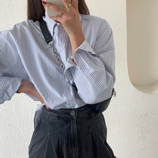 蔓莎💞2023春秋季長袖條紋襯衫女設計感小眾氣質襯衣復古chic條紋內搭上衣