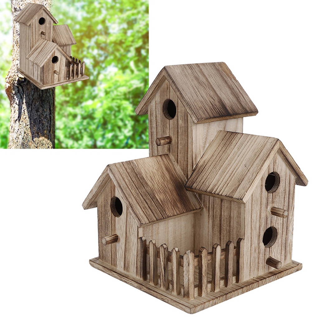 Eas-木製鳥舍小型戶外花園鳥巢箱鳥屋寵物用品擺件
