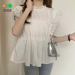 ROVE[輕奢高級]韓國韓國chic夏季減齡復古小眾設計感氣質甜美飛飛袖襯衫短袖上衣女