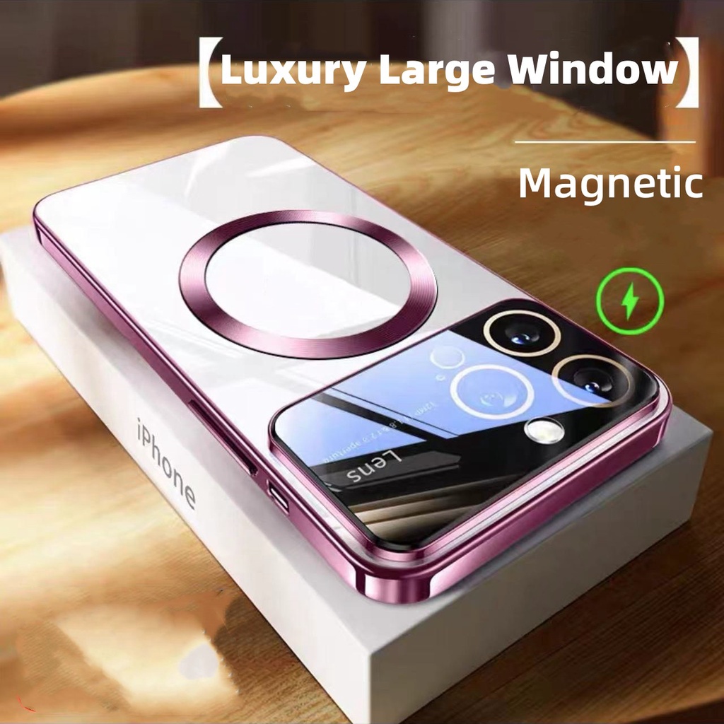 適用於 iPhone 15 透明保護殼的豪華大窗透明保護殼 iPhone 11 12 13 14 Pro Max 柔軟防