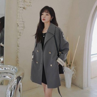 🌟Lovely愛出貨🌟今年流行灰色風衣外套女2024春季新款小個子高階感氣質英倫風大衣 保暖外套 防風外套 小香風外套