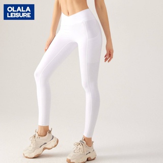 OLALA提臀彈力蜜桃臀運動健身褲裸感瑜伽褲女緊身高腰速乾跑步長褲