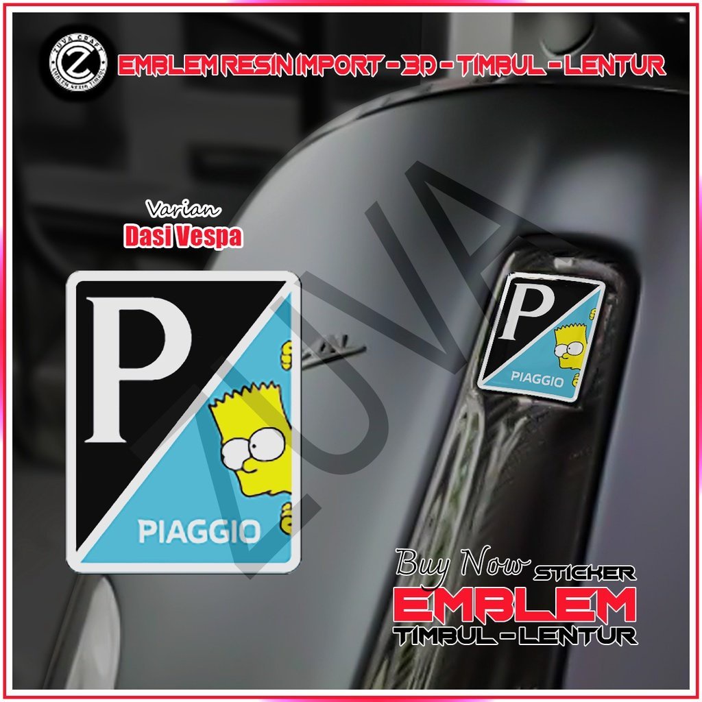 Hitam Vespa EMBLEM 貼紙 Piaggio LOGO 黑色藍色 BART SIMPSON EMBLEM