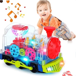 Bebe Park電動萬向透明齒輪火車音樂燈光電動火車兒童玩具