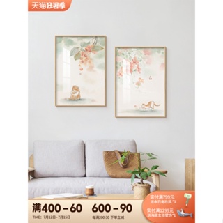 紅點現代裝飾畫#無框畫#日式客廳沙發背景牆三聯裝飾畫臥室小清新掛畫餐廳貓咪花卉壁畫