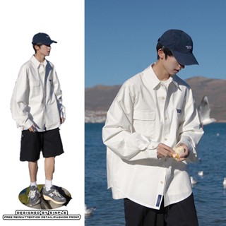 日系雙口袋襯衫 CityBoy寬鬆長袖襯衫 男女工裝襯衣 素面襯衫 開衫外套【逆主流】