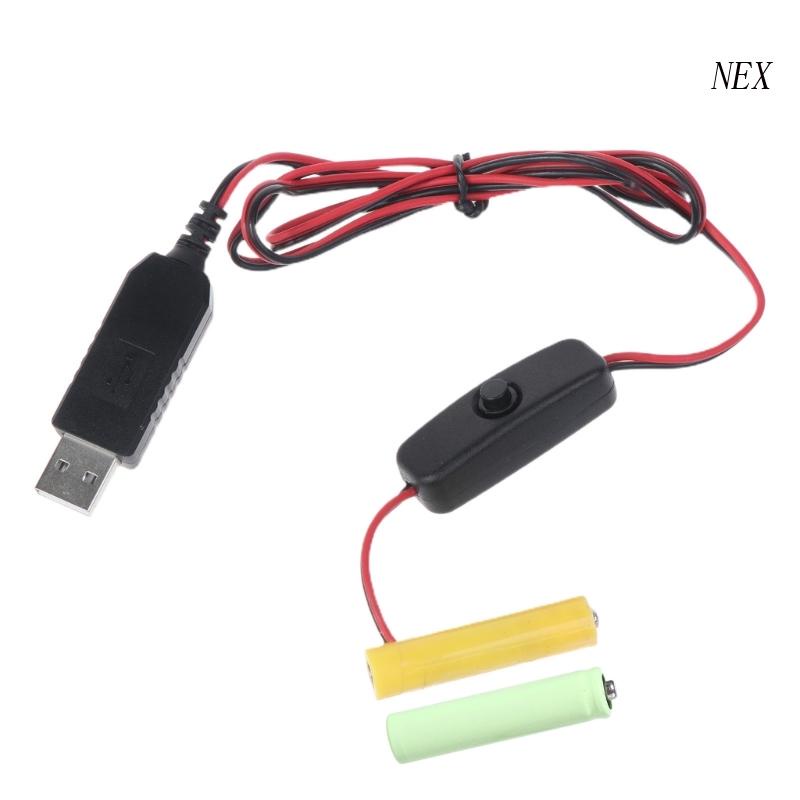 Nex USB 轉 3V (2x1.5V) LR03 AAA 虛擬消除器電纜,帶開關,用於遙控無線電 LED 燈