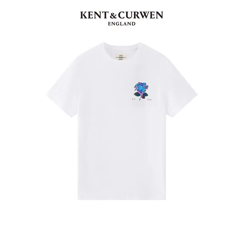 Kent &amp; CURWEN肯特純色純棉圓領短袖T恤男女青年玫瑰印花新款上衣